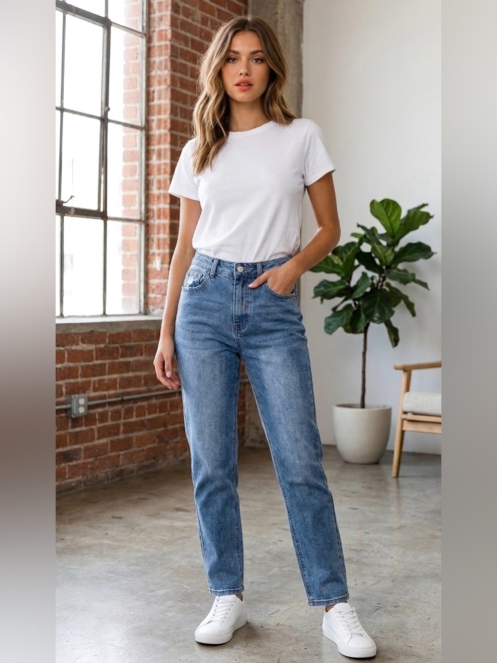 Princess Polly Fawcett High Rise Straight Leg Jeans - Blue Wash